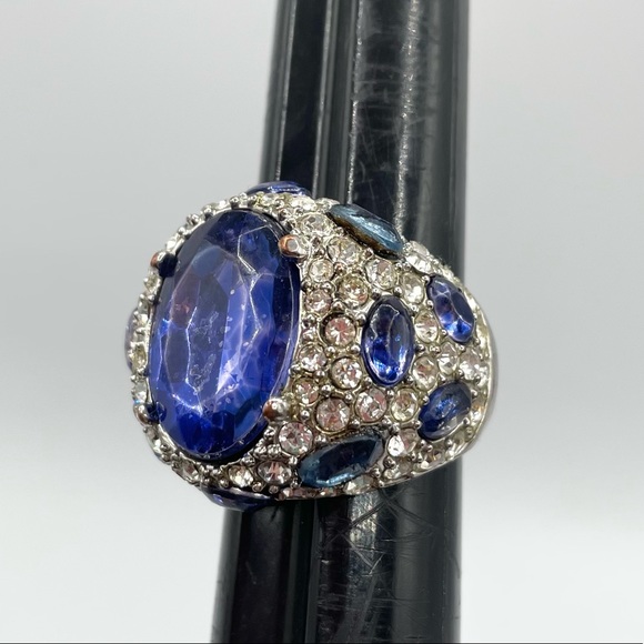 Vintage Arnold Scassi Blue Rhinestone Silver Cocktail Ring